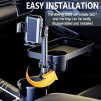 4 in 1 Adjustable Car Cup Holder, 360° Rotate Tray Cup Holder Expander with Phone Holder, Cup Holder Insert Fits Yeti Hydro Flask 16-46 oz, Detachable Food Tray Table for Car Road Trip Essentials - Image 2