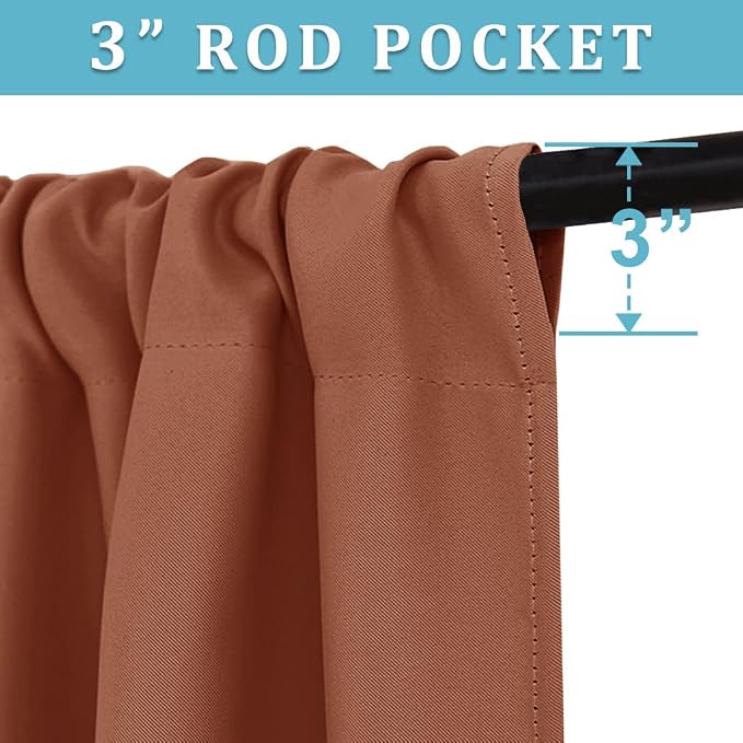 RYB HOME Cafe Blackout Curtains 24 inch Length for RV Camper Kitchen Window | Temperature Regulating,Light UV Blocking,Privacy Protection,Short Small Half Window Tiers,W42 x L24,Burnt Orange,2 Panels - Image 2