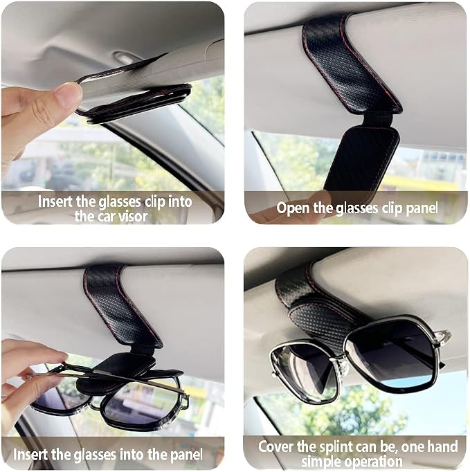 2Pcs Sunglass Holder for Car, Magnetic Leather Eyeglass Hanger Clip for Car Sun Visor, Sunglasses Holder and Ticket Card Clip for Car Visor Accessories (Carbon Fibre Black) - Image 5