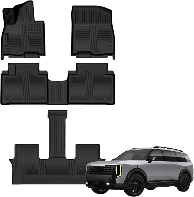 AUXKO All Weather Floor Mats for 2027 Kia Telluride Hybrid | High Wall,All-Weather,All Season,Odorless,Anti Slip,Rain&Salt Resistant,TPE Material,Black,Accessories,Pet Friendly by AUXKO
