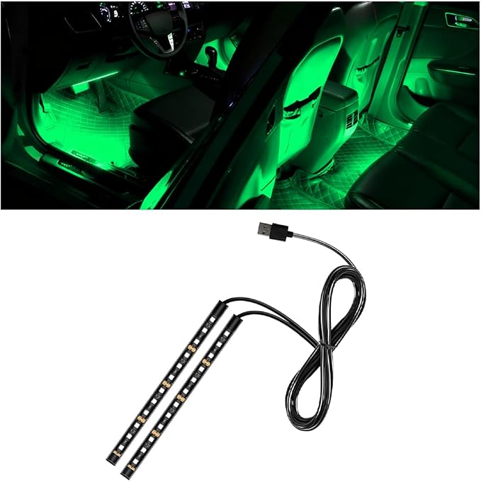 Car LED Strip Light, 12V 24 LED Vehicle Under Dash Neon Ambient Night Decor Lamp with USB Port, Automotive Interior Lighting Accessories, Universal for SUV Truck Sedan (Green) by Ywdiml