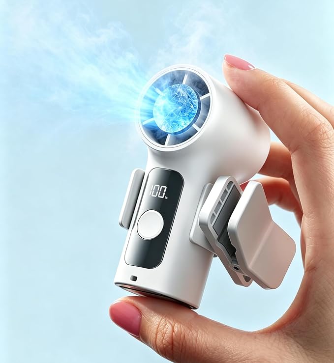 Portable Handheld Mini Fan with Ice Cooling Plate, Personal Clip On Turbo Fan Rechargeable, 18000 RPM 6 Speeds, 360° Detachable Clip, Pocket AC Fans Blow Cold Air for Beach Car Stroller Travel Makeup by Amailtom