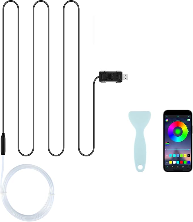 LivTee Smart Car LED Interior Lights with USB Port, LED Strip Fiber Optic Lights, Wireless App Control, Sync to Music, Car Accessories Gifts for Women and Men by LivTee
