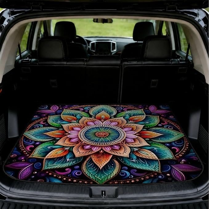 Car Trunk Mat for SUV, 29"x39" Colorful Mandala Cargo Liner Protector | All Weather Universal Cargo Liners for Dogs, Car Accessory for SUVs/Sedan/Wagons, Durable Non-Slip Washable Rear Cargo Mat by Unknown