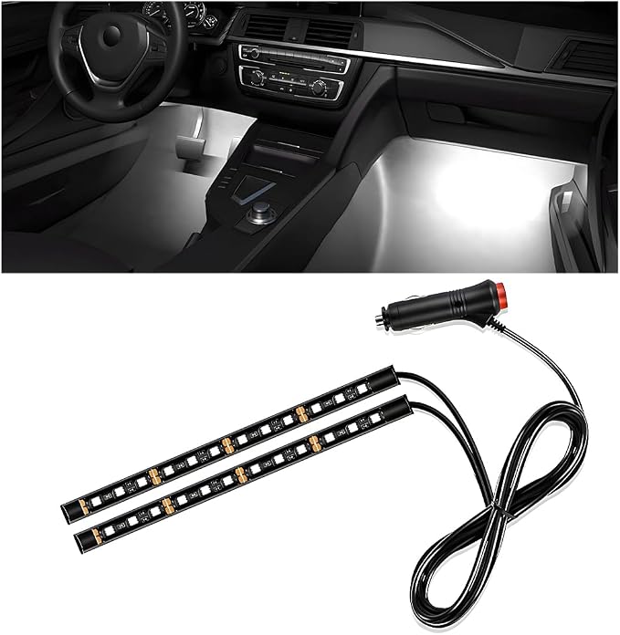 Wevdn Car Interior LED Strip Light, 12V 24 LED Neon Ambient Night Light with Cigarette Lighter Plug, Automotive Atmosphere Decorative Under Dash Lighting Kit, Car Accessories (White) by Unknown