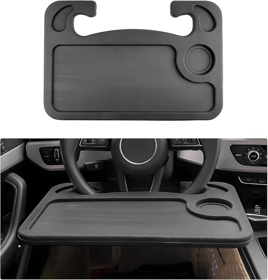 2 in 1 Car Steering Wheel Desk, Multipurpose Auto Table with Cup Holder and Pen Slot, Portable Double Sided Design Steering Wheel Tray for Eating & Work, Car Accessories (Black) by Unknown