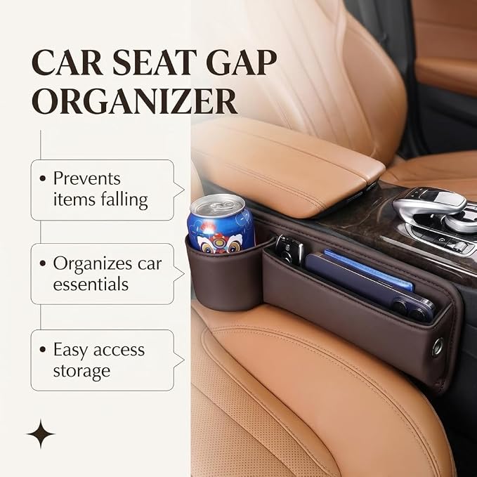 2-Pack Car Seat Gap Filler Organizer with Cup Holder - Premium Leather - Universal Fit - Keeps Phone/Wallets/Keys/Cans Organized (Driver & Passenger Side) - Image 6