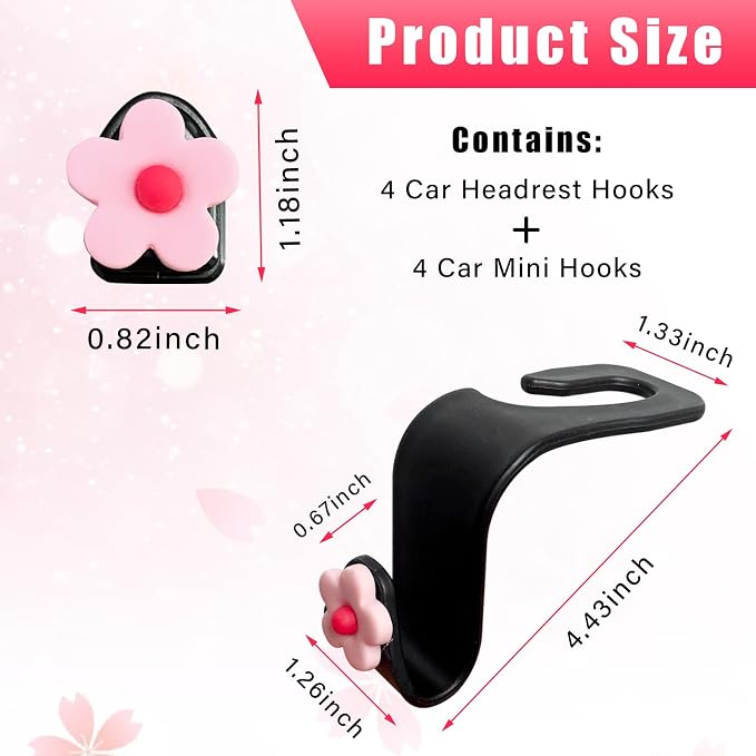 Augeny 8 PCS Car Seat Headrest Hook, Auto Seat Hook Hanger Storage Organizer, Adhesive Hooks for Purse Coat Umbrella Grocery Bag, Universal Interior Accessories for All Vehicles (Pink) - Image 2