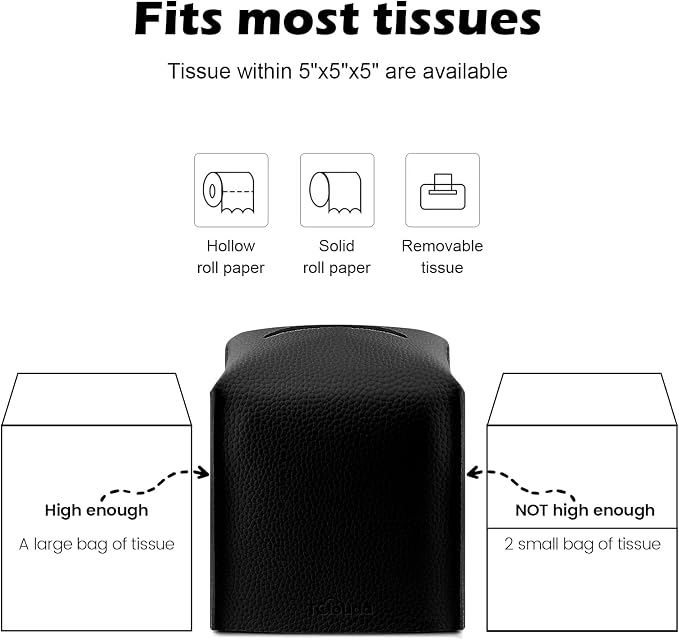 Tissue Box Cover, Tclouda, Modern PU Leather Square Tissue Box Holder for Creative Decorative, Ideal for Bathrooms/Office/Car/Nightstand/Outdoor Tent/Dining Table, 5"X5"X5", Single Black - Image 7