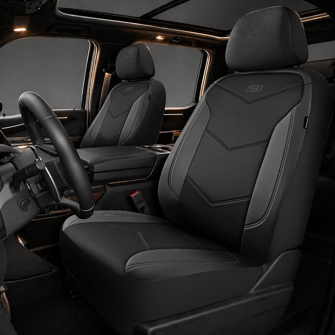 Skechers Memory Foam Seat Covers,Leather Car Seat Covers, Ultimate Comfort & Support Front Seat Covers Airbag Compatible, Automotive Universal Fit Most for SUVs, Vans, Sedans, Cars, Trucks,Black by Unknown