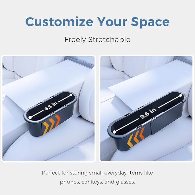 Car Seat Gap Filler Organizer 2 Pack, Adjustable Seat Side Storage Box | Easy‑Install Car Console Side Pocket, Car Interior Accessories for Phone Keys Sunglasses, Gentle on Leather Seats - Image 3