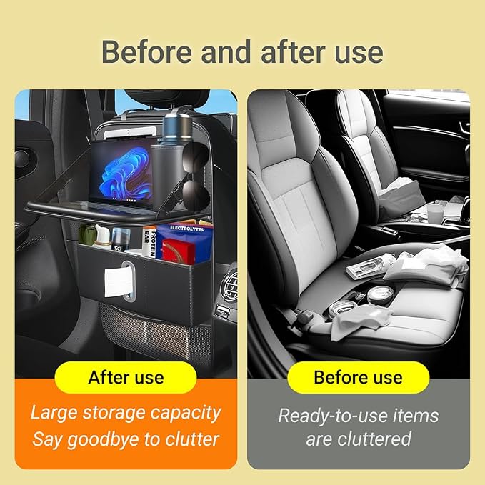 1 Pack Backseat Car Organizer, Large Capacity with Adjustable Foldable Table Tray, Waterproof PU Leather Back Seat Storage with Touch Screen Tablet Holder, Car Travel Essentials, Obsidian Black - Image 7