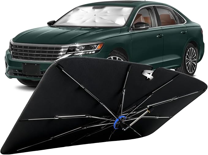 Windshield Sunshade for Volkswagen Passat 2012-2026 with 360°Rotating Shaft | Custom Fit Umbrella Sunshade for UV Blocking, Interior Heat Protection, Easy Storage, UPF 50+ Cool Windshield Cover by Lonyaqui