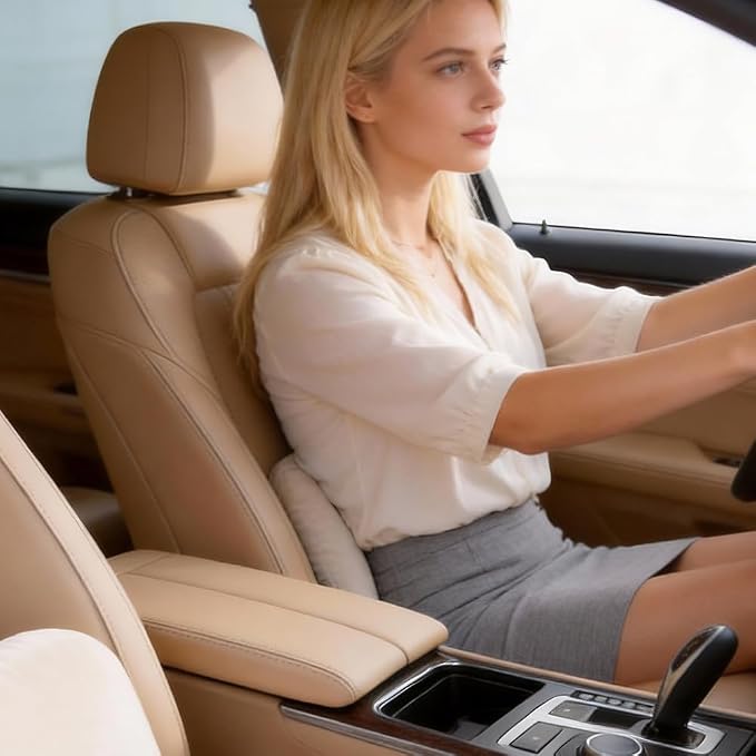 Beige Lumbar Support Pillow for Car Recliner Soft Lower Back Waist Cushion | Driving Seat Latex Relax Home Sofa Office Accessories Chair Cushion Back Pain Relief Small Automotive Thin Memory Foam Suede - Image 5