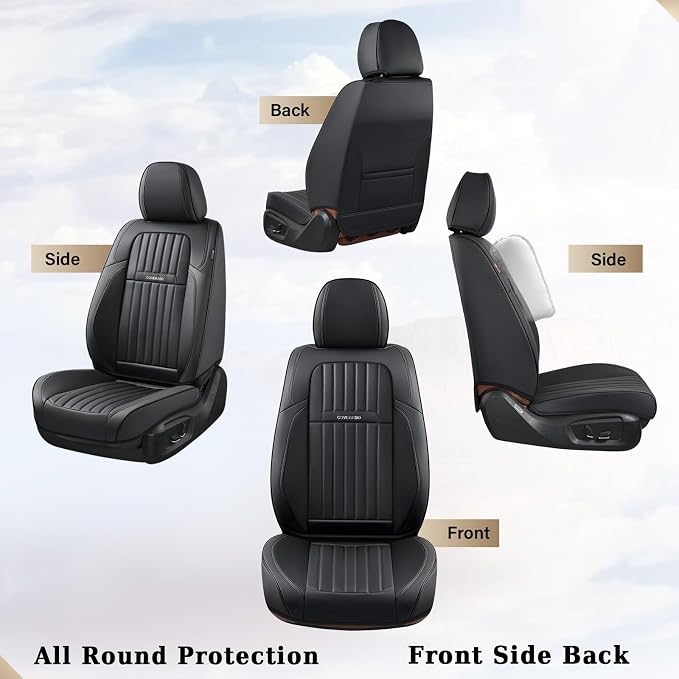 Coverado Car Seat Covers Full Set, Seat Covers for Cars, Black Car Seat Cover, Car Seat Protector, Nappa Leather Car Seat Cushion, Waterproof Car Seat Covers Front Seats and Back Fit for Most Cars - Image 4