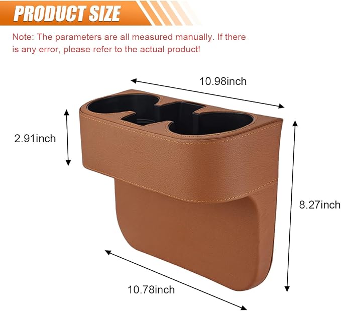 Car Cup Holder, PU Leather Auto Seat Gap Filler Organizer (Brown) | Multifunctional Vehicle Cup Drink Holder, Front Console Storage Box for Coin Cellphone Sunglasses, Universal Car Accessories - Image 2