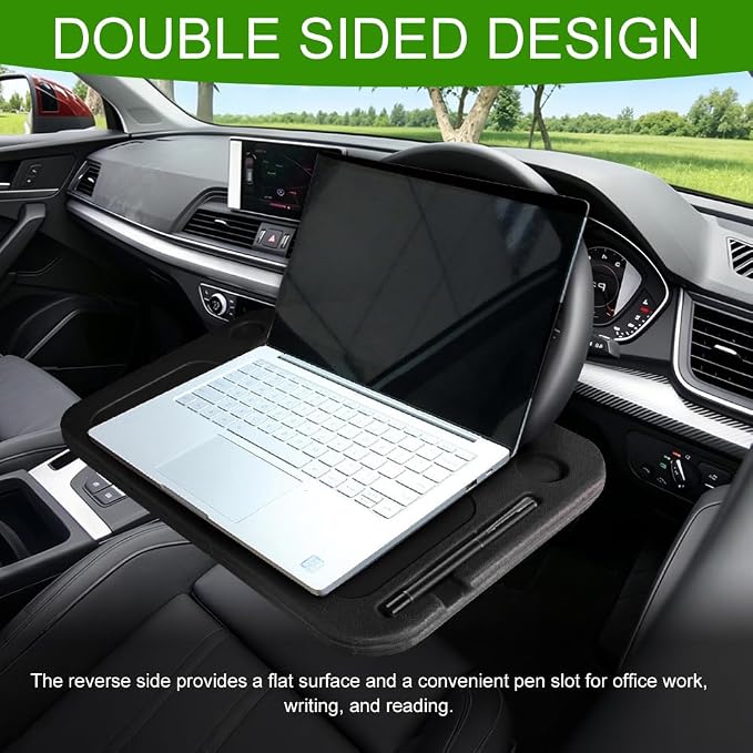 Car Steering Wheel Desk, Portable Car Tray, Durable Multi-Functional Travel Workstation with Cup Holder, Car Essentials Portable Laptop Tray & Eating Table for Most Vehicles Road Trip (Black) - Image 5