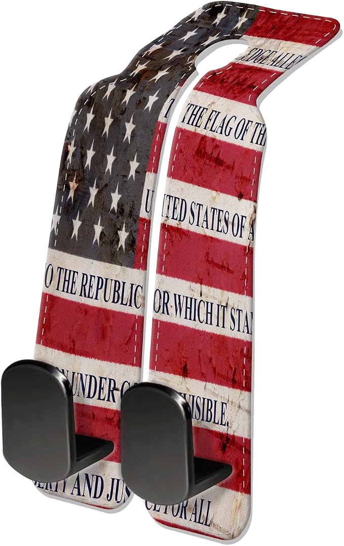 Car Seat Headrest Hook, Universal Leather Cute Hanger Holder Hook, Storage Organizer Interior Accessories for Purse Bags Handbag Retro American Flag by NUGGHU