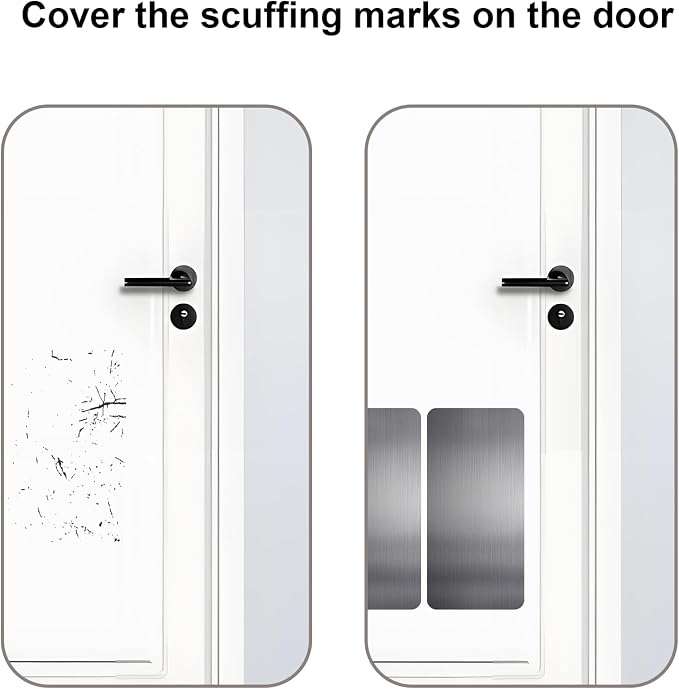 Dog Door Protector from Scratching, Steel Guard, Brushed Gray 8"x16" | Prevents Claw Marks & Scuffs, Smooth Rounded Corners, Self-Adhesive Install, Anti-Scratch Kick Plate, 2 Pcs - Image 4