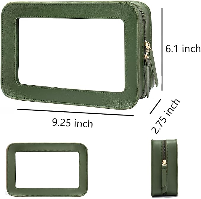 Clear Makeup Bag, Green Travel Makeup Pouch Toiletry Bag for Women Waterproof Small Cosmetic Bag Case Small Make Up Bag with Zipper Car Organizer Car Essentials for Women Men - Image 6