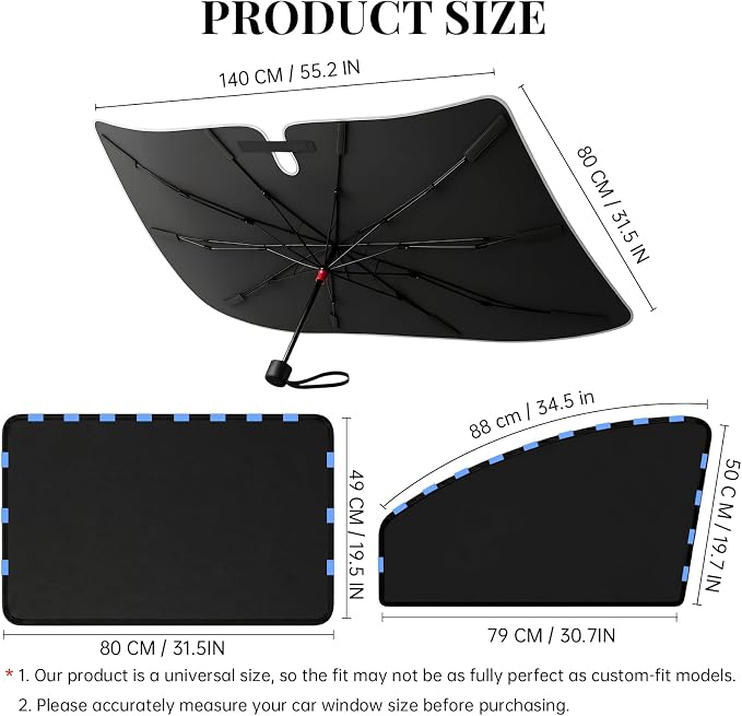 Car Window Shades & Windshield Sun Shade, Magnetic Car Sun Shade Set | 4 Side Window Shades + Windshield Umbrella with Bendable Handle, UV Blocking, Heat Insulation, for Car Camping SUV Truck Van - Image 3