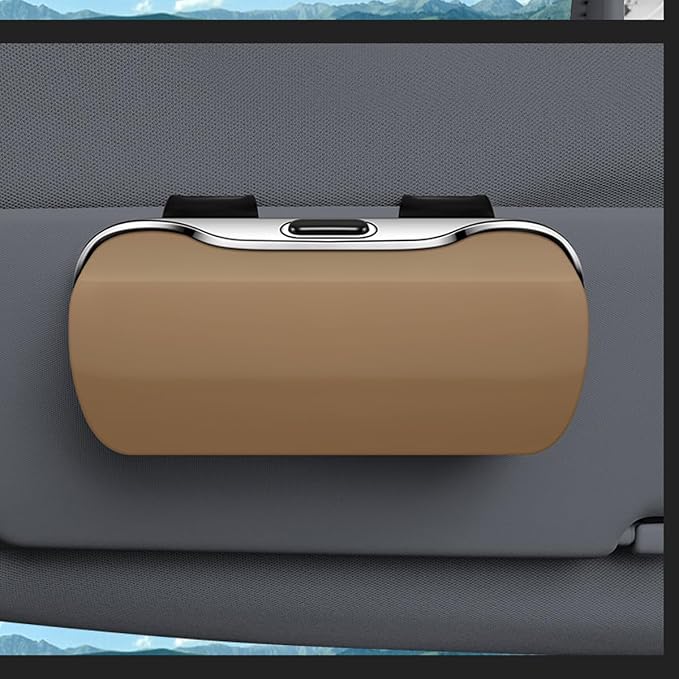 Zipelo 7.09 x 2.56 Inch Car Sun Visor Sunglasses Case, Beige | ABS construction, push-bounce opening, clip-on mounting, holds eyewear tickets and cards, car interior accessories - Image 6