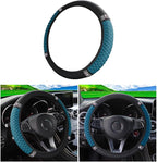 Osilly 15 Inch Rhinestone Leather Steering Wheel Cover, Black/Green | breathable non-slip surface, flexible ringless design, hand-stretch setup, fits matching rim sizes, automotive accessories by Osilly