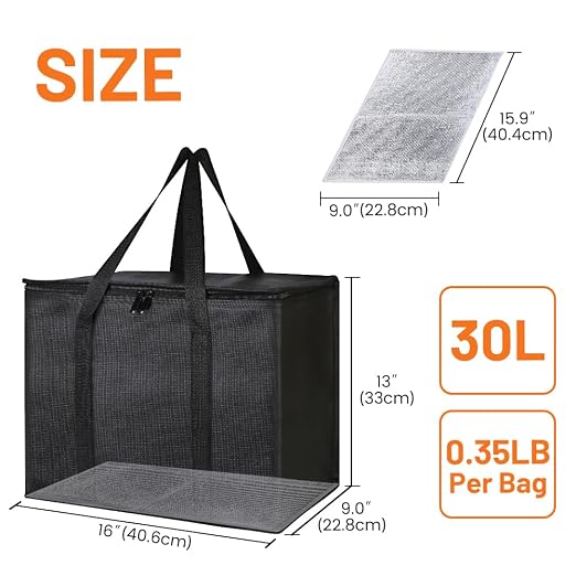 Bodaon 2PK Insulated Grocery Bags with Reinforced Baseboard, X-Large, Black | Reusable, Heavy Duty, Cooler Tote for Stability & No Sag, Thermal Bag for Hot Cold Food, Delivery, Shopping, Travel, Camping - Image 2