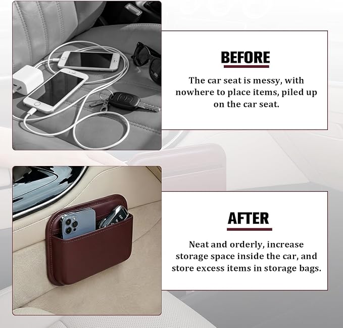 Car Seat Side Pocket Organizer, Self-Adhesive Leather Vehicle Seat Console Storage Pouch Box for Phones, Keys, Pens, Auto Interior Door Organizer Pocket Bag, Universal for Vehicles (Wine Red) - Image 4