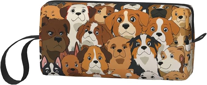 Cute Dog Faces Makeup Bag for Women with Wrist Strap | Durable 600D Oxford Fabric Cosmetic Organizer,Compact Travel Pouch with Handle for Gym & Daily Use - Image 2