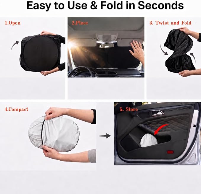 Car Windshield Sun Shade, Universal Fit Compact Sedan SUV, Sport Silver | 57 x 29.5" Car Sun Visor, Foldable Front Window Sunshade, UV Heat Protection, Cute Eyes Series - Image 6