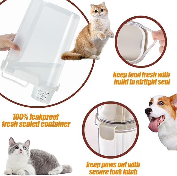 Dog Cat Food Storage Container with Cup (White, 5L) | Pet Food Pourable Container Airtight with Large Spout, BPA-Free Plastic Food Dispenser for Pet Food, Bird Seed, Rice, Flour - Image 3