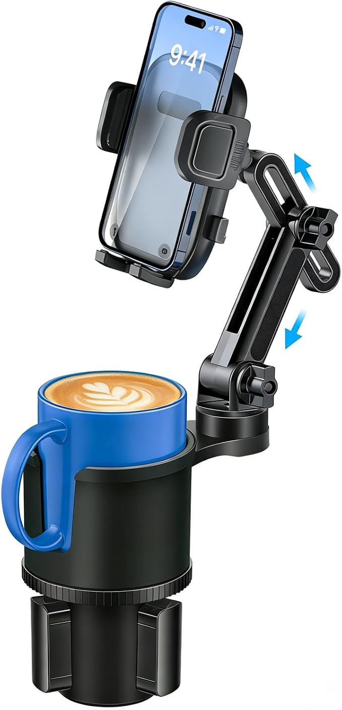 Cup Phone Holder for Car with Expandable Base, 2 in 1 Height-Adjustable Dual Cell Phone Holders Car Cupholder Mount, Friendly Fit Large Bottle & iPhone All Cellphone for Truck SUV | No Shake Design - Image 9