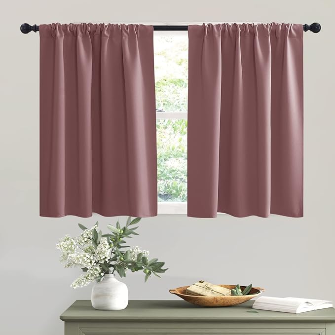 RYB HOME Short Dusty Pink Blackout Curtains for Small Bedroom Window Cafe | Thermal Insulating, UV Blocking, Privacy Protection, Drapes/Tiers for Basement Garage Bathroom, W42 x L36, 2 Panels by RYBHOME