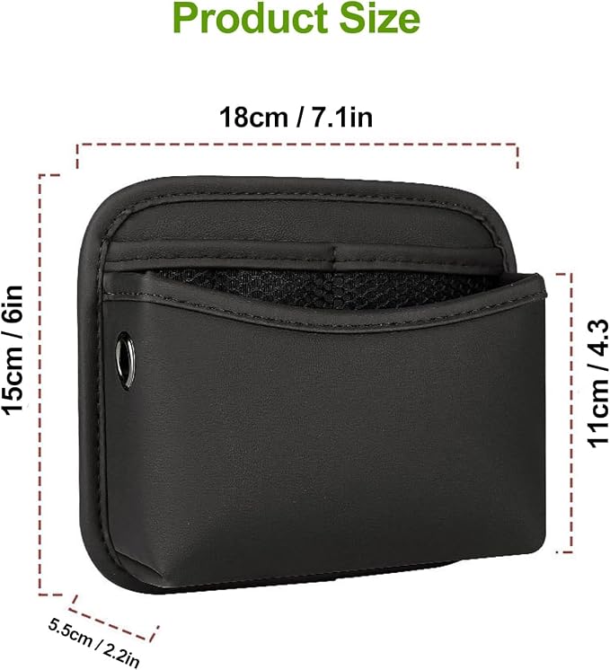 Car Seat Side Pocket Organizer - PU Leather Auto Door Console Mini Storage Bag for Keys, Phone, Sunglasses, Registration, and Documents (Black) - Image 3