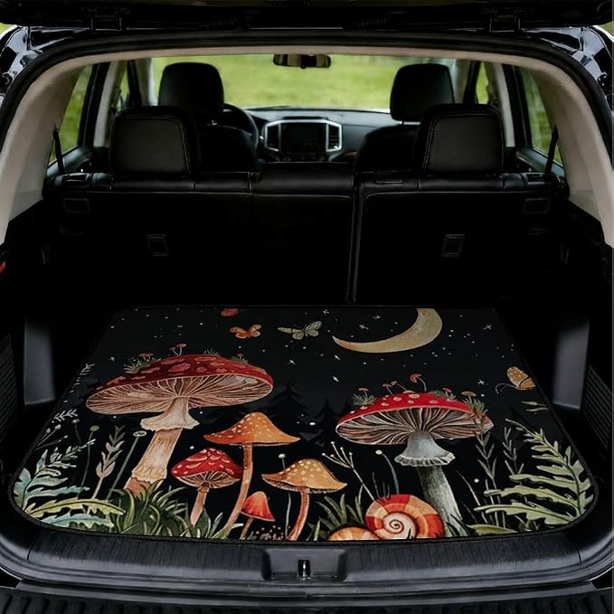 Car Trunk Mat for SUV, 31"x47" Mushroom Moon Night Cargo Liner Protector | All Weather Universal Cargo Liners for Dogs, Car Accessory for SUVs/Sedan/Wagons, Durable Non-Slip Washable Rear Cargo Mat by Unknown