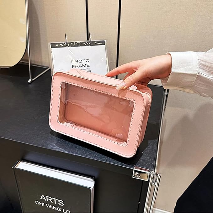 Clear Makeup Bag, Pink Travel Makeup Pouch Toiletry Bag for Women Waterproof Small Cosmetic Bag Case Small Make Up Bag with Zipper Car Organizer Car Essentials for Women Men - Image 7
