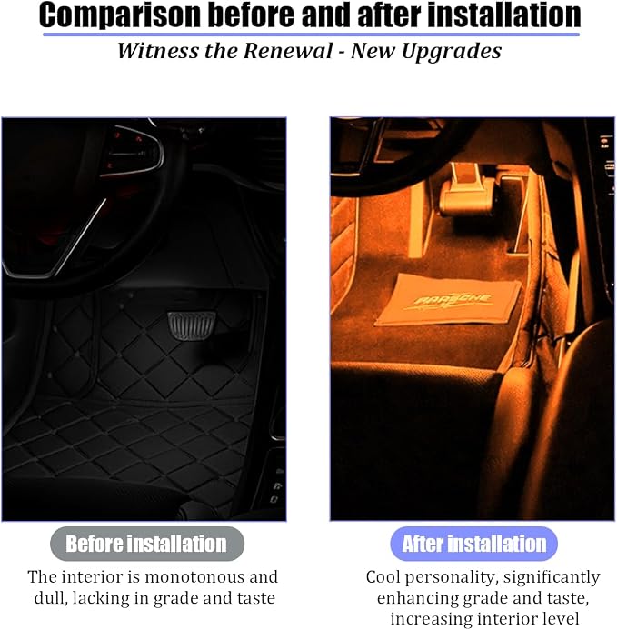 ANFTDCO Car Interior LED Lights, 4 in 1 USB Port Automotive Ambient Neon Light Kit, Vehicle Center Console Dashboard Strip Lamps Decoration Accessories, Universal for SUV Truck Sedan (Orange) - Image 5
