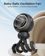 Stroller Fan, Portable Baby Fan with 60° Auto Oscillation, Black | Flexible Tripod Design, USB-C Rechargeable, Long Battery Life, Quiet Motor, 4-Speed Cooling - Image 2