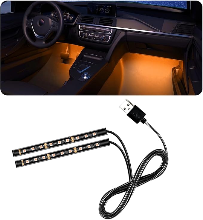 povtii Car LED Strip Light, 24 LED RGB Auto Under Dash Interior Atmosphere Lights, USB Vehicle Decorative Lamp Ambient Night Light Strip, Lighting Kit Car Accessories (Orange) by povtii