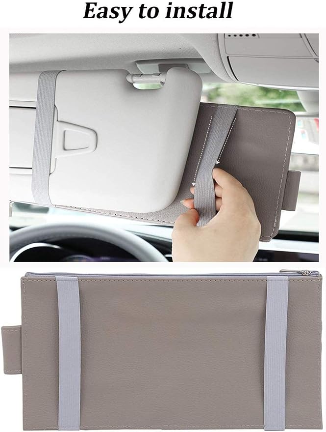 Gray Car Sun Visor Organizer, Multi-Purpose Auto Document Storage Accessory | Visor accessories multi-slot design stores docs, cards & sunglasses, slim fits all vehicles without obstructing sight - Image 6
