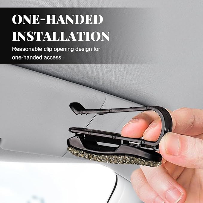 Wevdn 2 PCS Car Sun Visor Glasses Holder, Fashion Bling Car Eyeglasses Sunglasses Hanger for Women Girls, Glasses Holder Clip Hanger Mount with Ticket Card Clip, Car Accessories (Gray) - Image 6