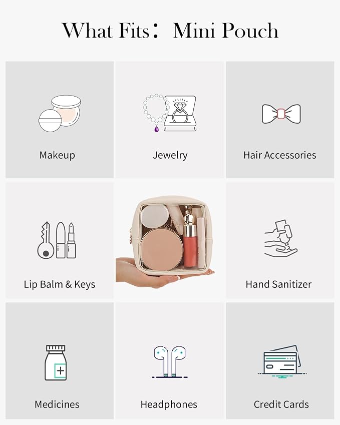 Clear Makeup Bag,Easy to Find Mini Makeup Bag for Purse,Travel Makeup Bag for Car, Compact Cosmetic Pouch for Daily Essentials,Beige - Image 5