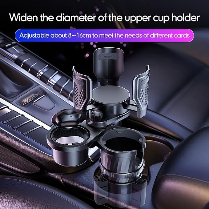 4 in 1 Upgrade Cup Holder Expander, Multifunctional Cup Holder for Car with Lock, 360° Rotating Cupholder Expander with Ashtrays & Adjustable Base, Expandable Cup Holder for Large Bottles Drinks Mugs - Image 3