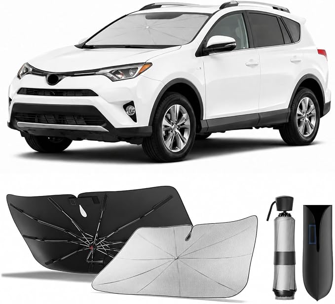 Zanch Windshield Sun Shade Umbrella for Toyota RAV4, Mazda CX-5, Honda CR-V | [99% UV Protection, Up to 75℉ Cooler] Snug Fit, scratch-free, Sturdy Frame, Foldable Front Sunshade Umbrella for SUV by Zanch
