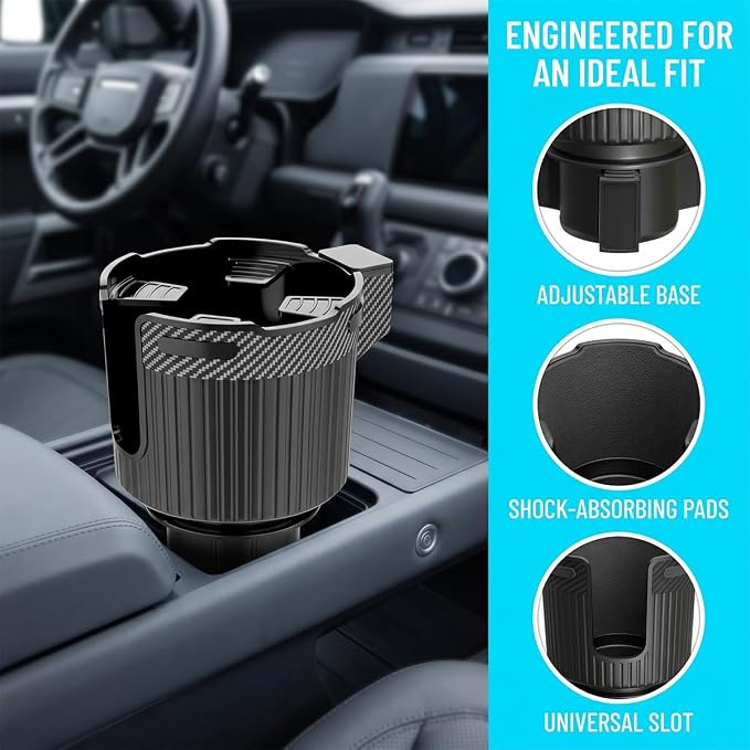 Car Cup Holder Expander with Adjustable Base for Large Bottles | U-shaped handle slot, holds bottles and mugs, secure non-slip support, quick twist adjustment, automotive accessories - Image 6