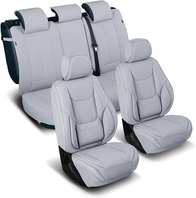 Coverland Premium Car Seat Covers Full Set Waterproof Interior Protector | Airbag Compatible Non-Slip Seat Cover for GV60, FX50, XC60, XC60 Recharge [Full set Gray - Size Chart X54] by Coverland