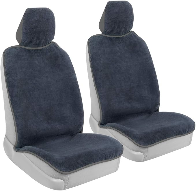 BDK UltraFit Waterpoof Car Seat Towel Cover, 2 Pack with Gray Trim – Washable Sweat Seat Protector, Ideal for Gym Swimming Surfing Running Crossfit, Fits Most Auto Truck Van SUV by BDK