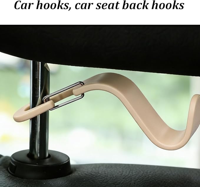 4PCS Car Seat Headrest Hook, Multi-Purpose Seat Back Hanger Purse Bag Handbag Organizer, Auto Interior Backseat Storage Hook Holder for Coat Hat Grocery Umbrella, Universal Fit (Beige) - Image 3