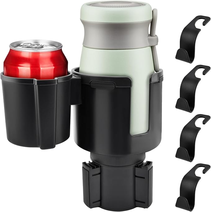 2-in-1 Car Cup Holder Expander, Adjustable Car Extender Adapter with Non-Slip Base - No Spill Cup Holder Extender with 4 Hooks for Yeti, Hydro Flask, Stanley Large Tumblers (10-48oz) - Image 2